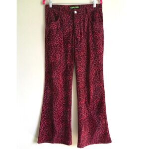 Tunnel Vision Womens Red Leopard Print Fuzzy Flare Pants Star Pocket  M